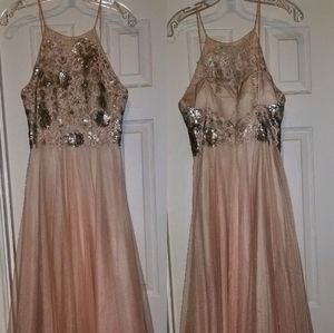 Tea length silver sequin and light pink dress